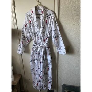 Vermont Country Store Womens Red Cardinal Flannel Robe White Long Sleeve 2XL